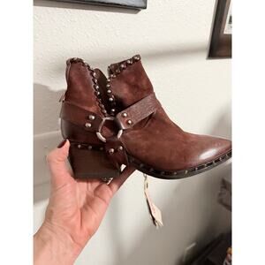 A.S.98 Distressed Brown Leather Studded Ankle Boots
